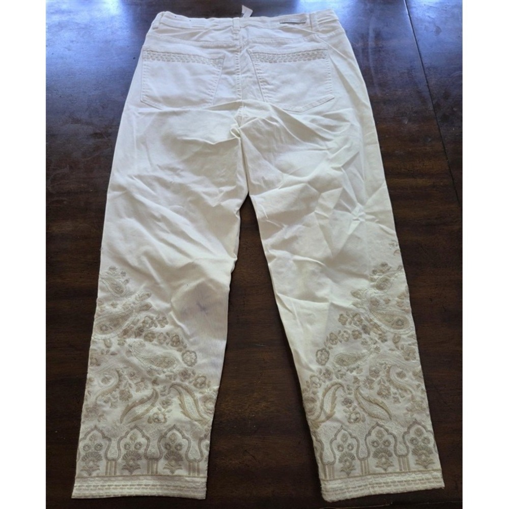 NWOT Soft Surroundings 12 Ultimate Cropped Embroidered Jeans Cream 127035 - Picture 2 of 5